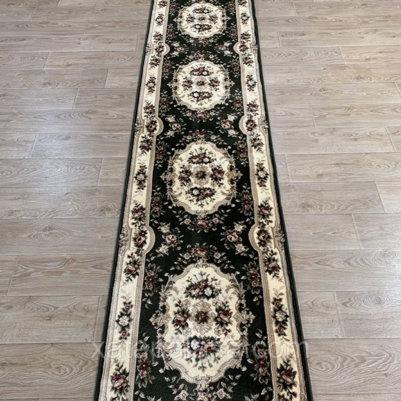 Килимова доріжка ширина 0,80м зелена з квітами Lotos 575/310