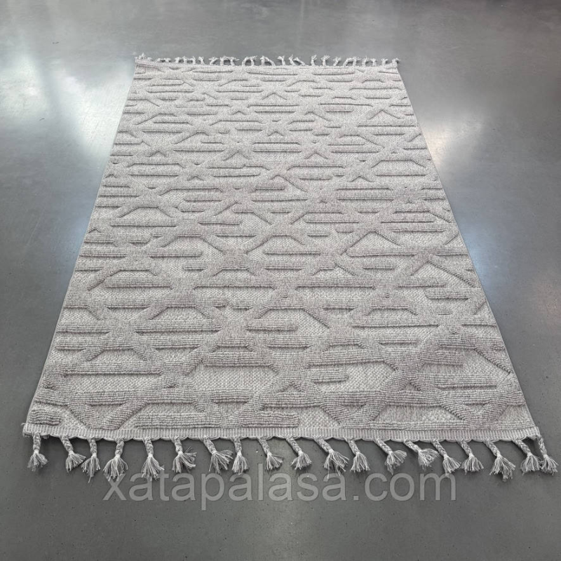 Килим 2*2,90 Скандинавський стиль, петльовий ворс, сірий з бахромою Stellart 115 Grey