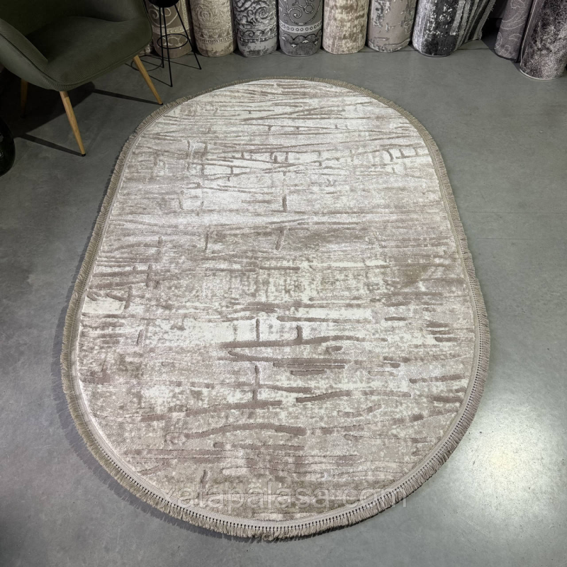 Килим бежевий овал 1.20*1.80 сучасна абстракція Levado 08111A L.BEIGE/L.BEIGE